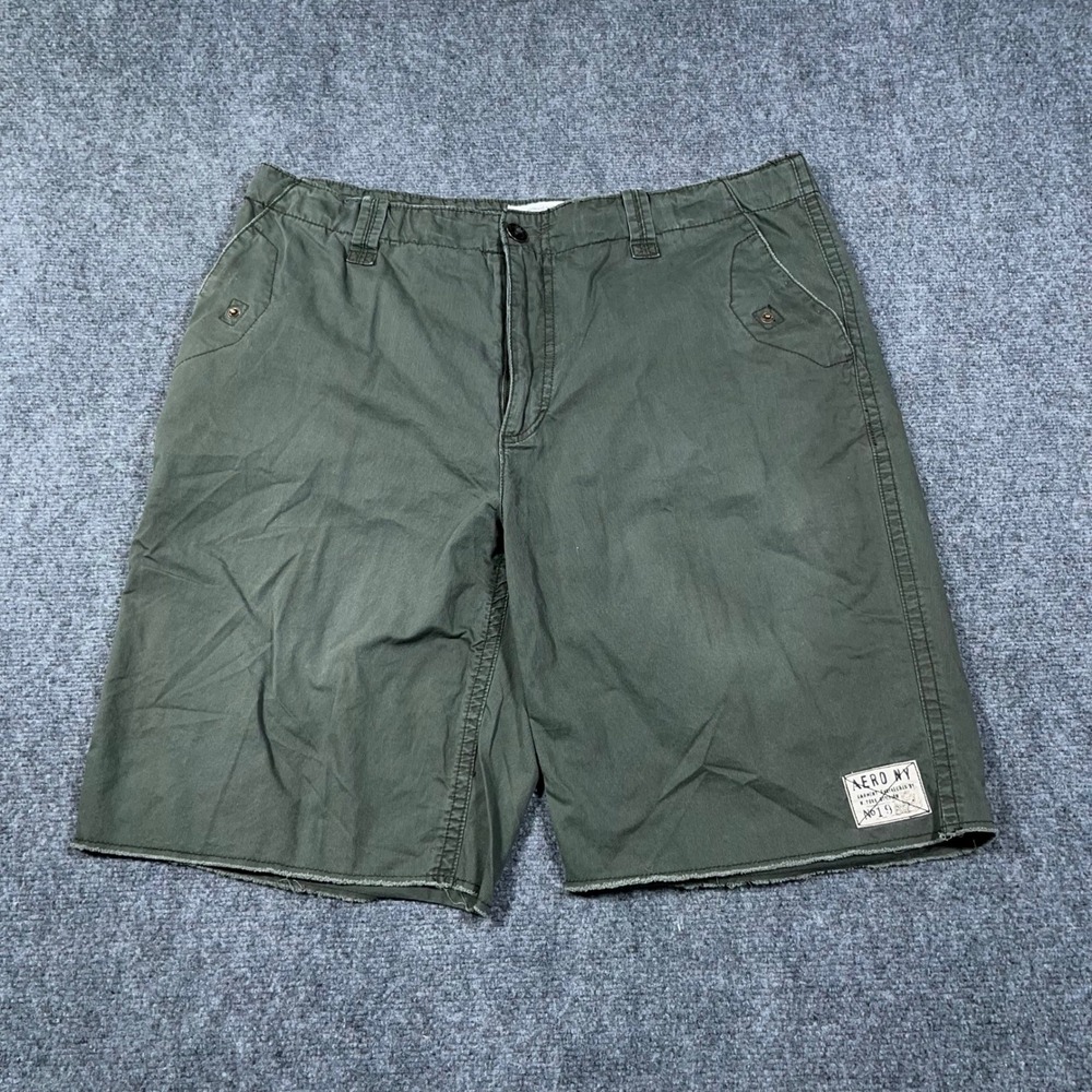 Aeropostale A87 Baggy Cargo Shorts Mens 38 Raw Hem Cotton Twill Olive Green